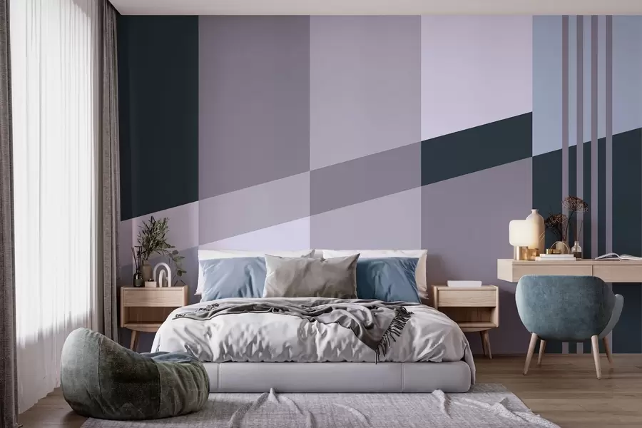 Papier peint Des motifs géométriques sobres dans des tons de gris et de bleu w05390v1