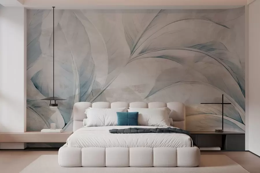 Papier peint Des feuilles sur un mur en béton w05440