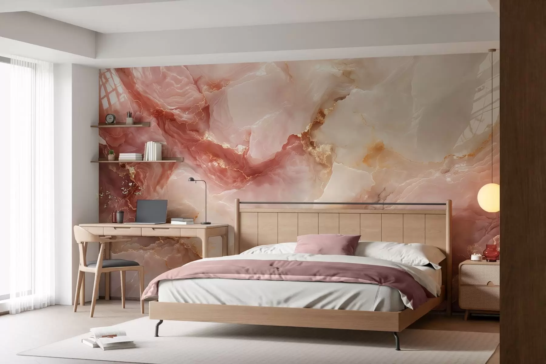 Papier peint Imitation marbre rose w05519