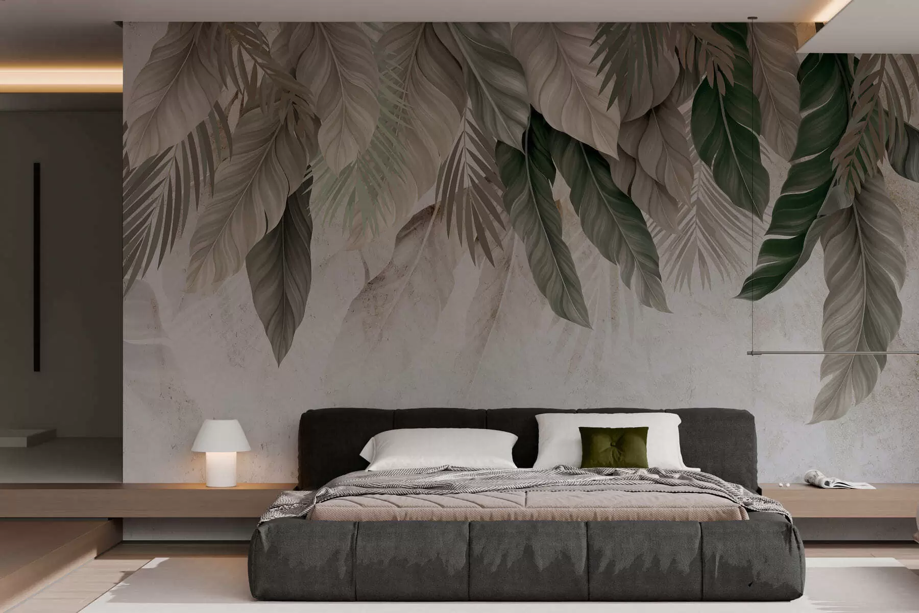 Papier peint Feuilles tropicales suspendues sur du béton w05521