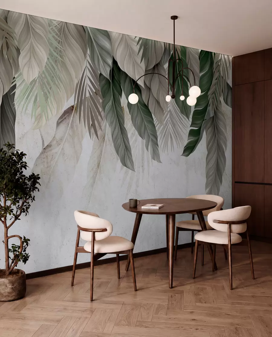 Papier peint Feuilles tropicales suspendues sur du béton w05521