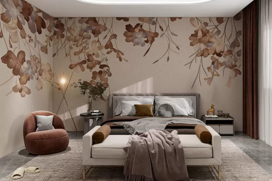 Papier peint Des feuilles accrochées au mur w05530