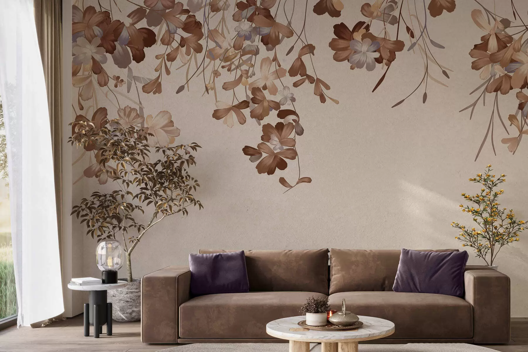 Papier peint Des feuilles accrochées au mur w05530