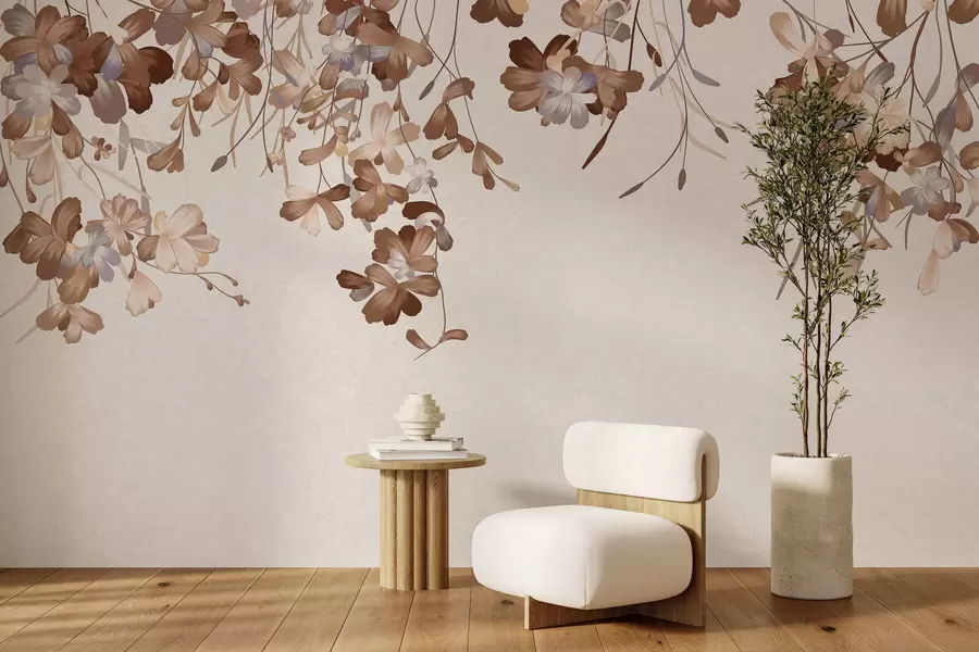 Papier peint Des feuilles accrochées au mur w05530