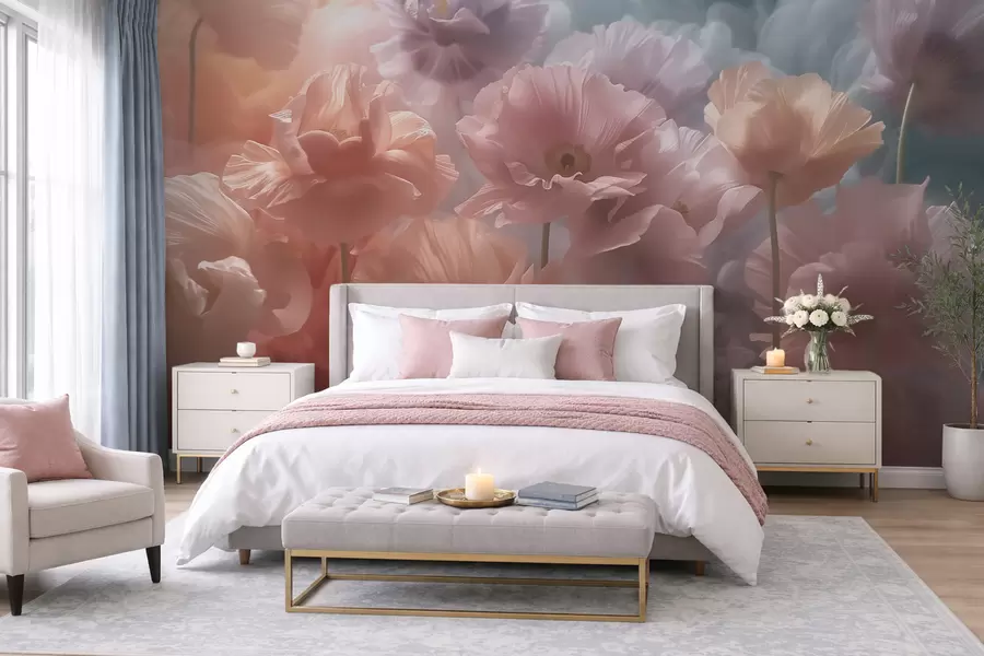Papier peint Des fleurs aériennes aux pétales translucides, baignées dans la douce lumière du matin w09847
