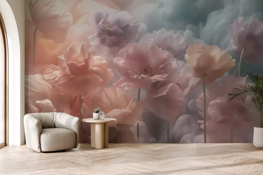 Papier peint Des fleurs aériennes aux pétales translucides, baignées dans la douce lumière du matin w09847