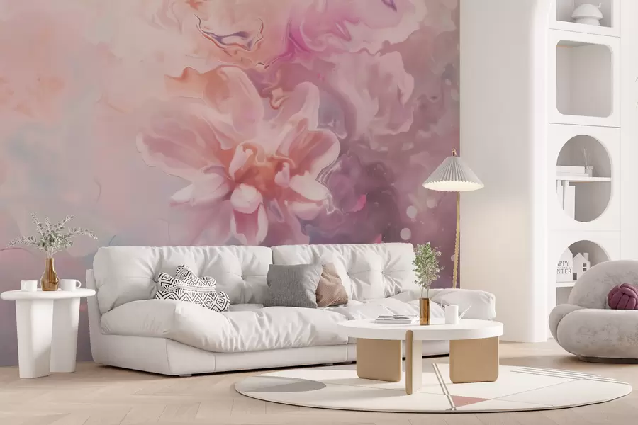 Papier peint Une composition abstraite représentant une fleur et des dégradés de rose pâle dans un style aquarelle w09859