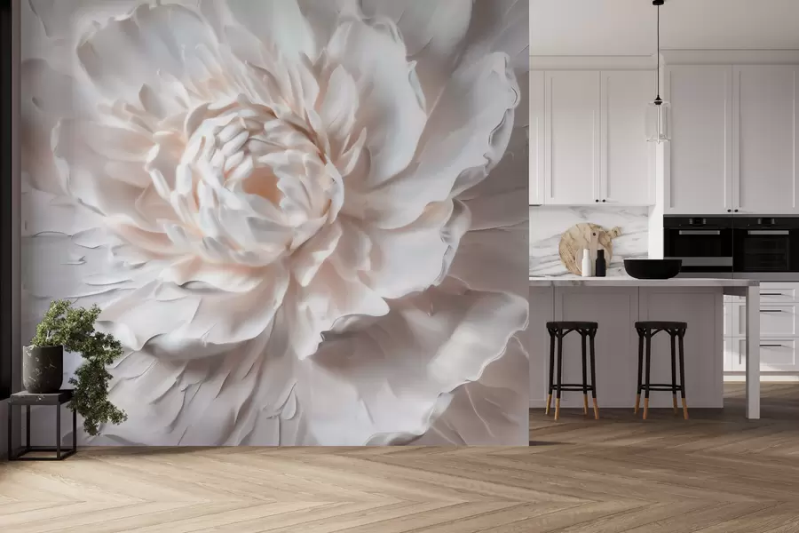 Papier peint Une fleur en bas-relief délicate aux pétales lisses dans des tons clairs w09861