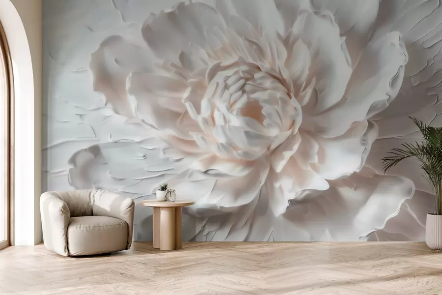 Papier peint Une fleur en bas-relief délicate aux pétales lisses dans des tons clairs w09861
