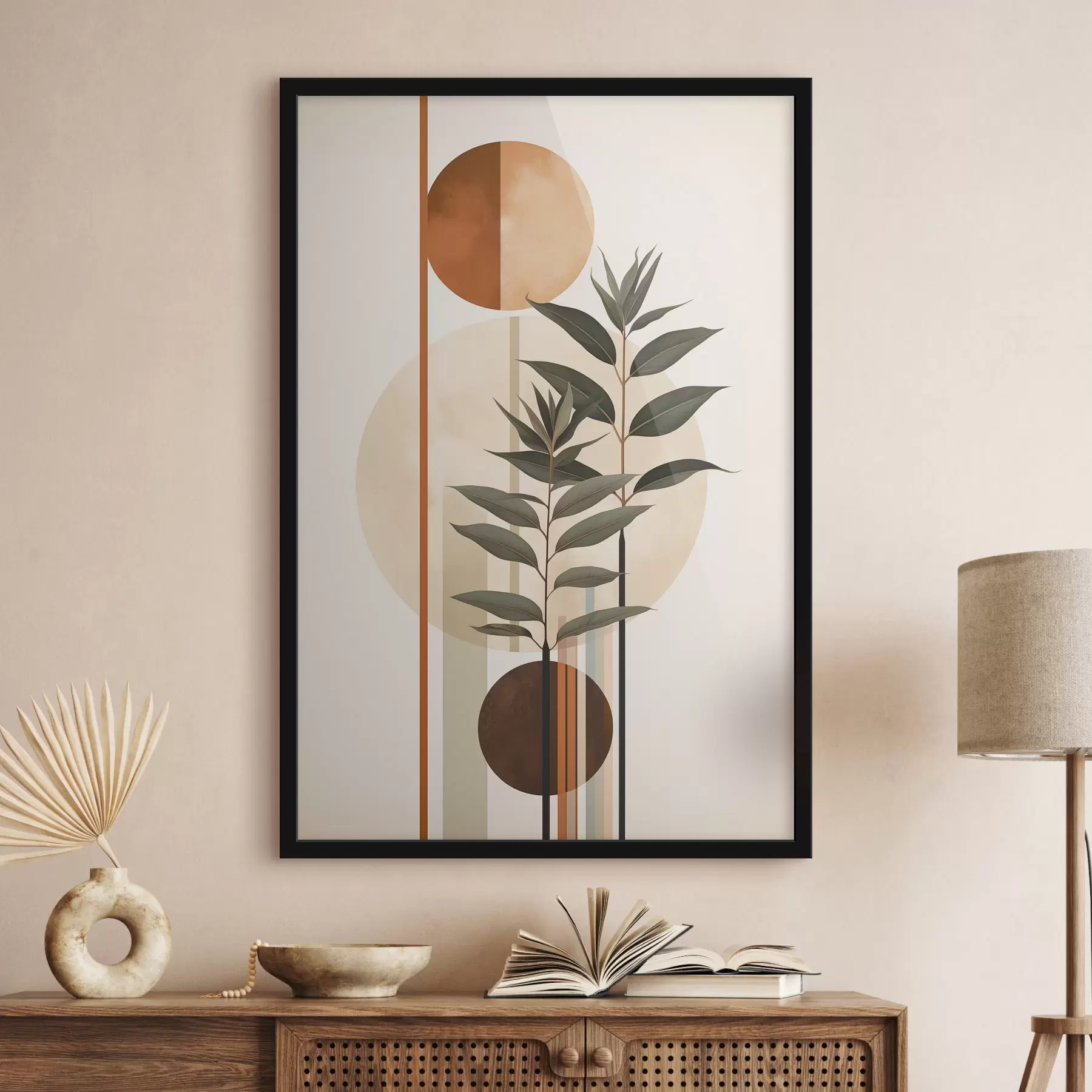 Papier peint Plantes abstraites composées de cercles et de lignes f48928