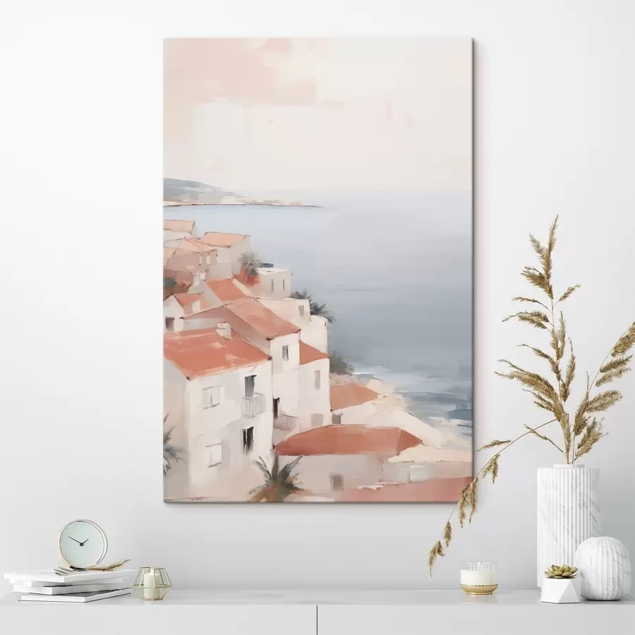Tableau Paysage d'une ville au bord de la mer s48974