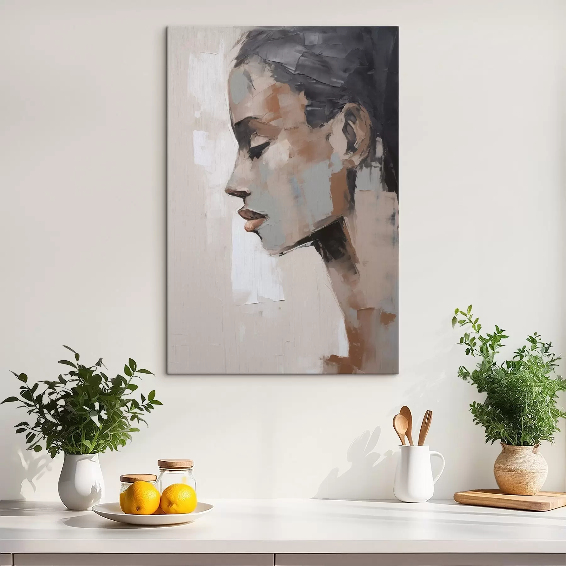 Tableau Portrait féminin abstrait imitant la peinture s48976
