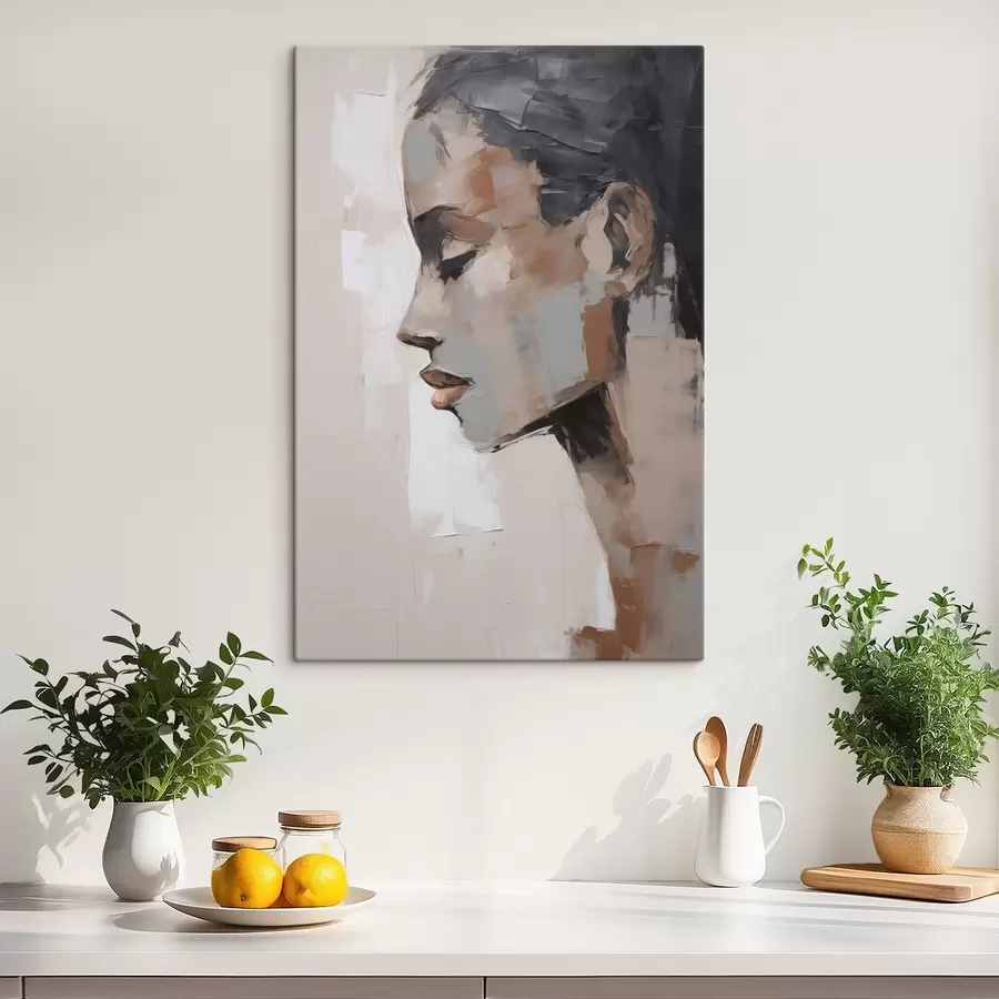 Tableau Portrait féminin abstrait imitant la peinture s48976