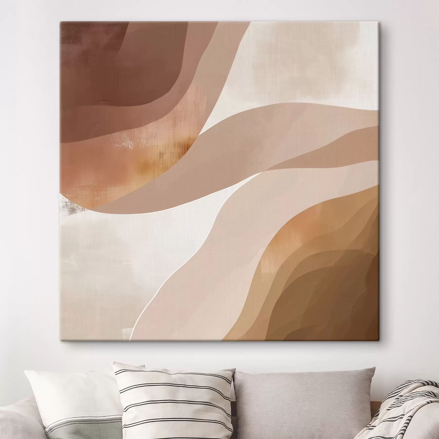 Tableau Formes abstraites ondulées dans une palette de tons café-beige s48836