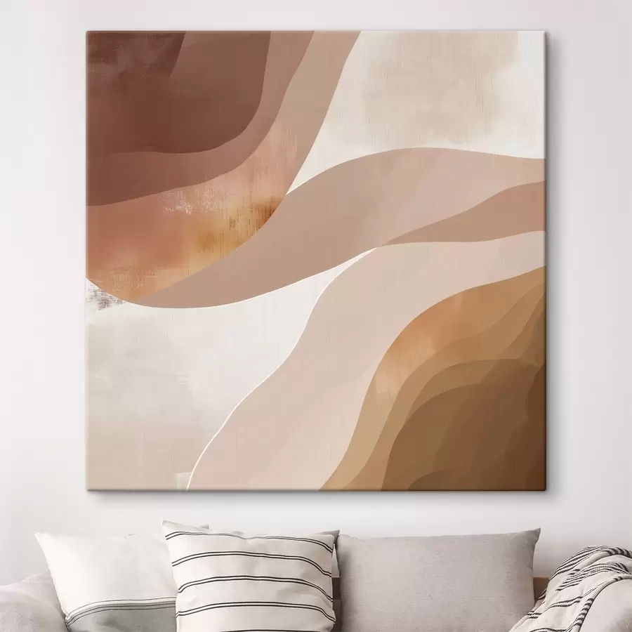 Tableau Formes abstraites ondulées dans une palette de tons café-beige s48836