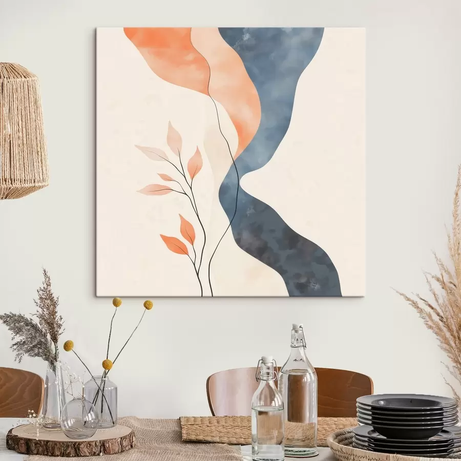 Tableau Composition florale aux lignes fluides dans une palette bleu-orange s48837
