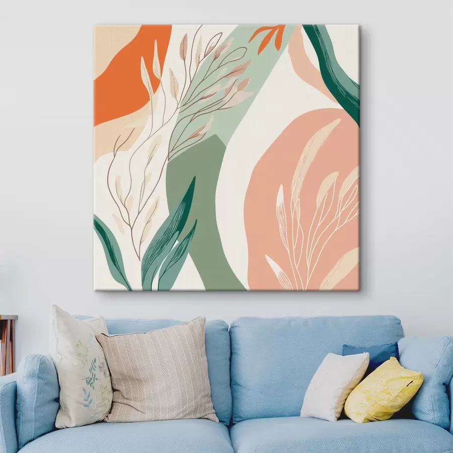 Tableau Art botanique aux formes douces, dans une palette de vert corail s48840