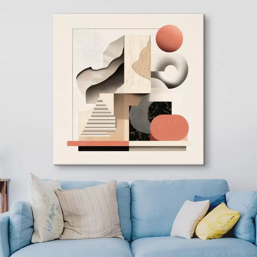 Tableau Formes abstraites dans une palette de tons beige et gris, dans un style pictural contemporain s48842