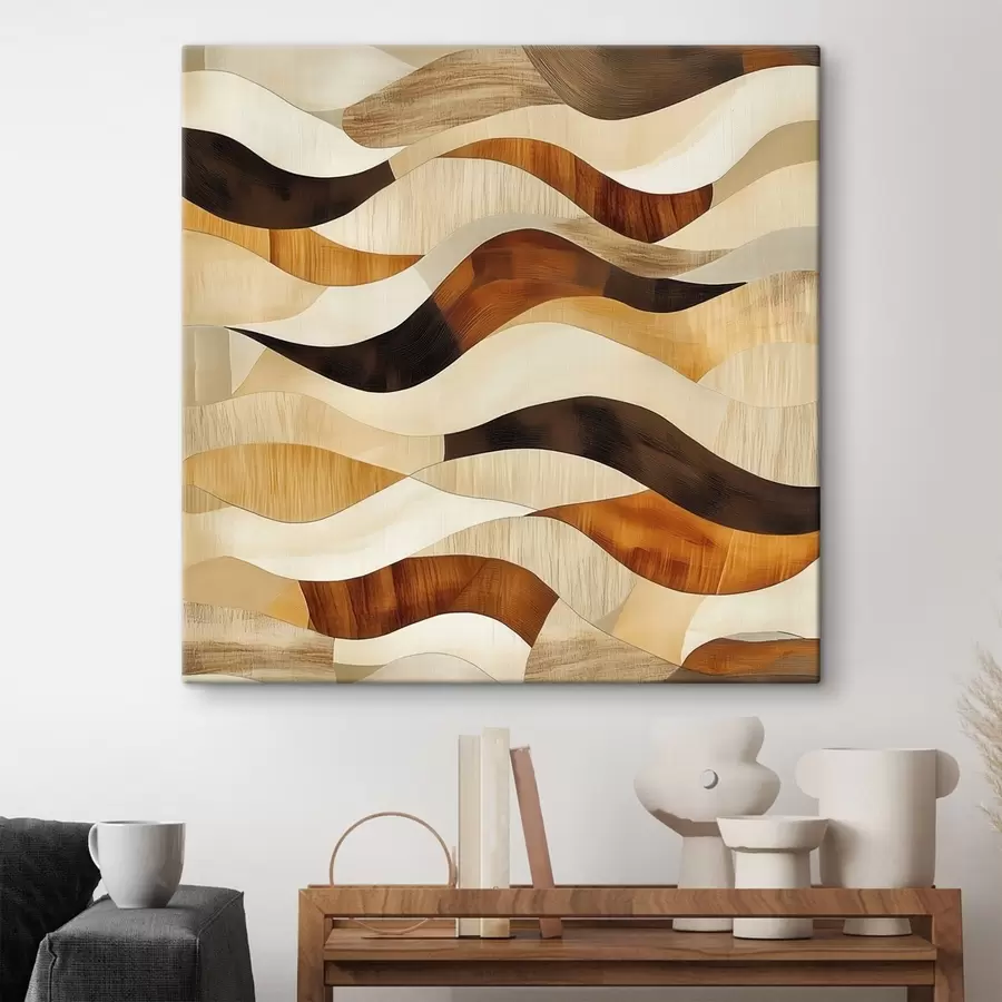 Tableau Une esthétique caractérisée par des lignes organiques et des teintes de bois naturel, dans un style d'affiche artistique s48852