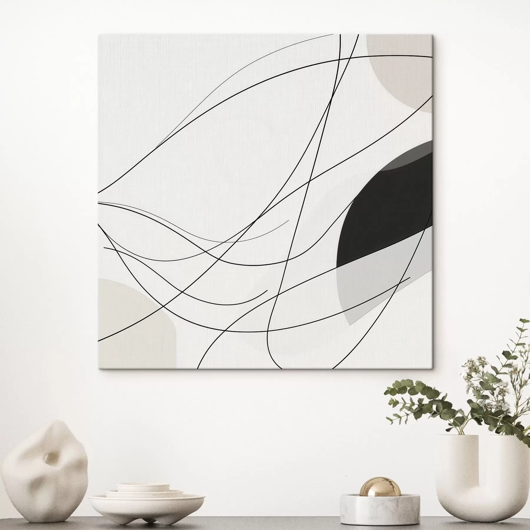 Tableau Composition abstraite composée de fines lignes courbes dans un style minimaliste s48854
