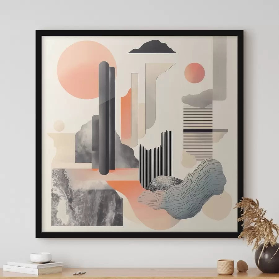 Papier peint Composition géométrique dans une palette de tons pêche et gris, dans un style pictural contemporain f48841