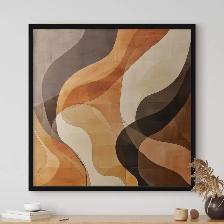 Papier peint Composition abstraite aux lignes ondulées dynamiques, dans une palette de tons brun terre cuite f48851