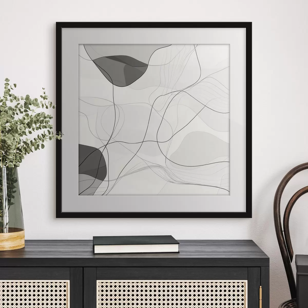 Poster Scène abstraite minimaliste composée de lignes fines et d'ombres douces f48853