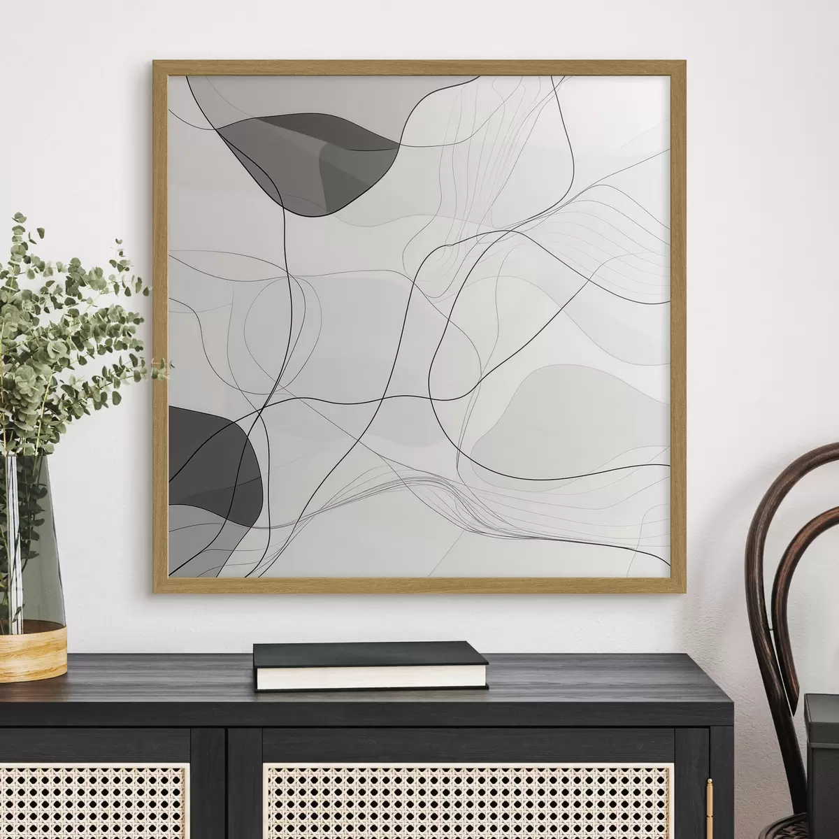 Poster Scène abstraite minimaliste composée de lignes fines et d'ombres douces f48853