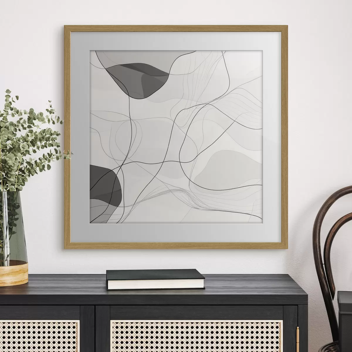 Poster Scène abstraite minimaliste composée de lignes fines et d'ombres douces f48853