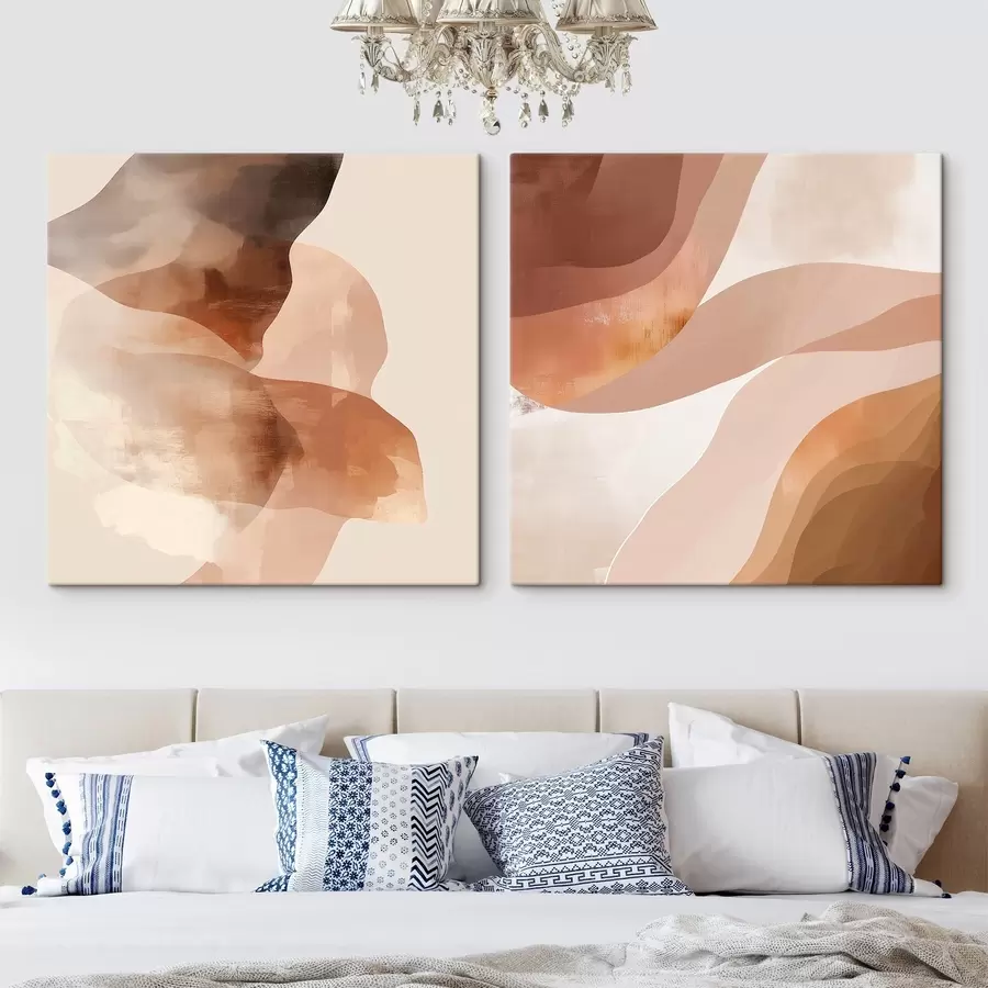 Tableau Composition de couches semi-transparentes dans des tons sable brun m30345