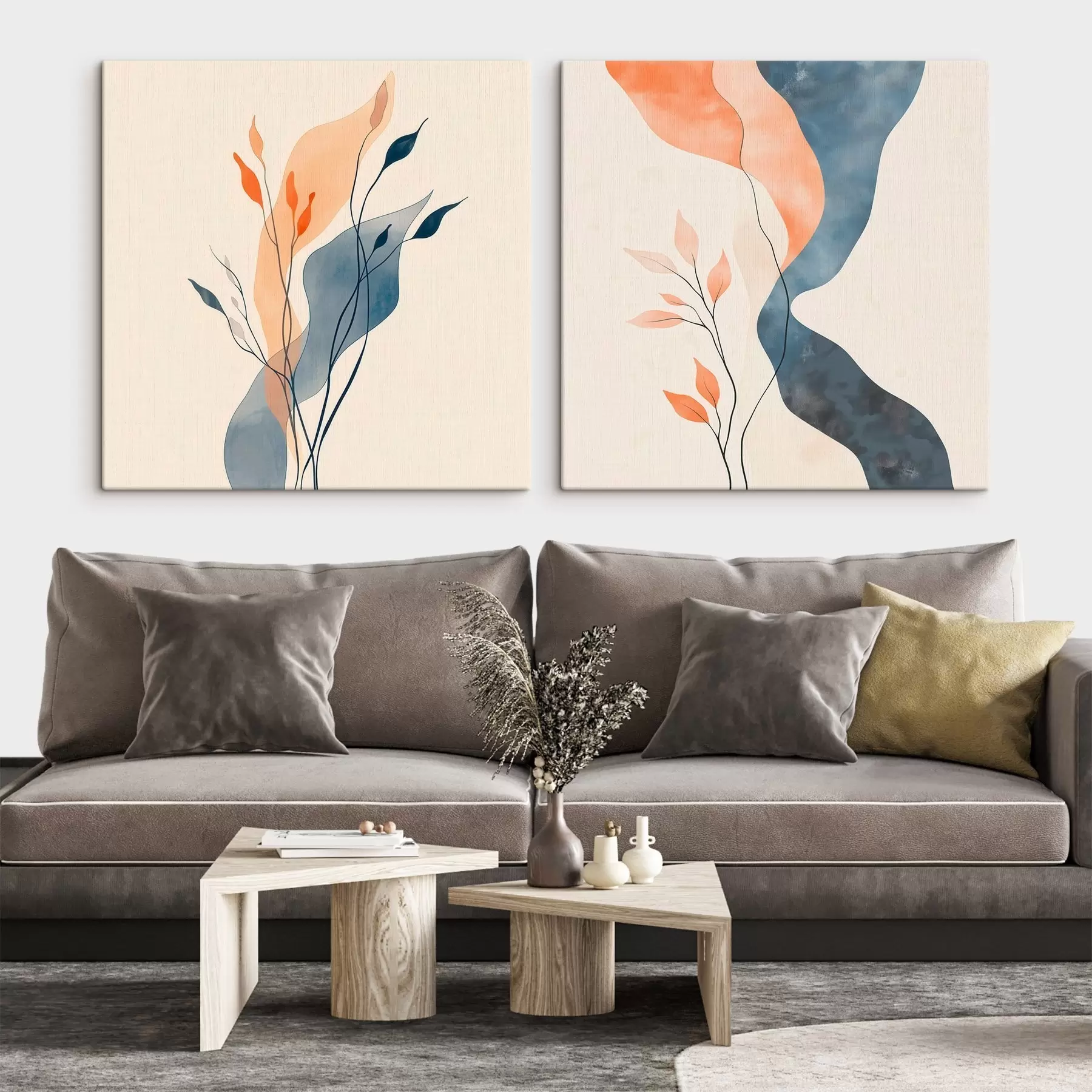 Tableau Des branches décoratives aux lignes fines, dans un style pictural contemporain m30346