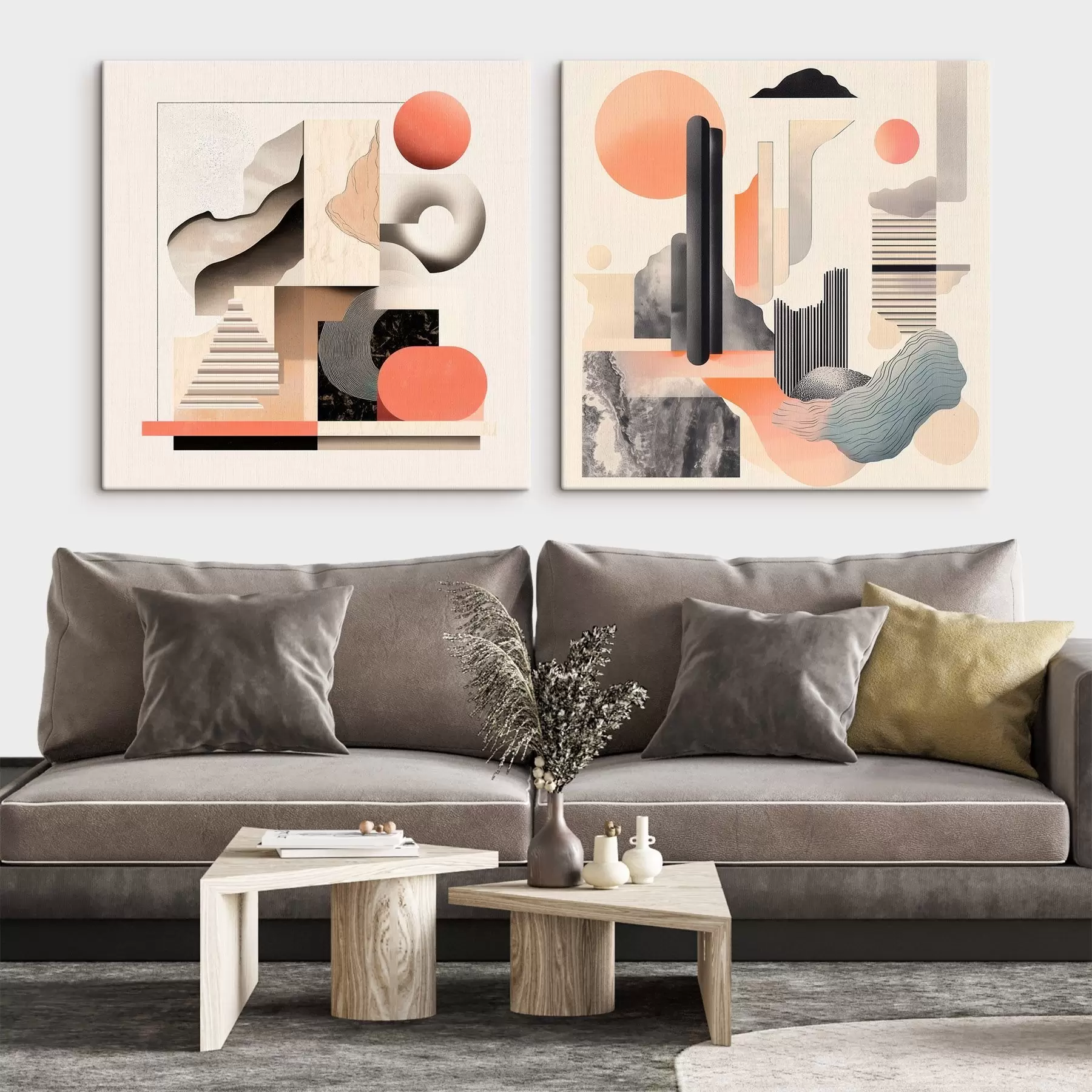 Tableau Abstraction géométrique intégrant des éléments architecturaux dans un style minimaliste m30348