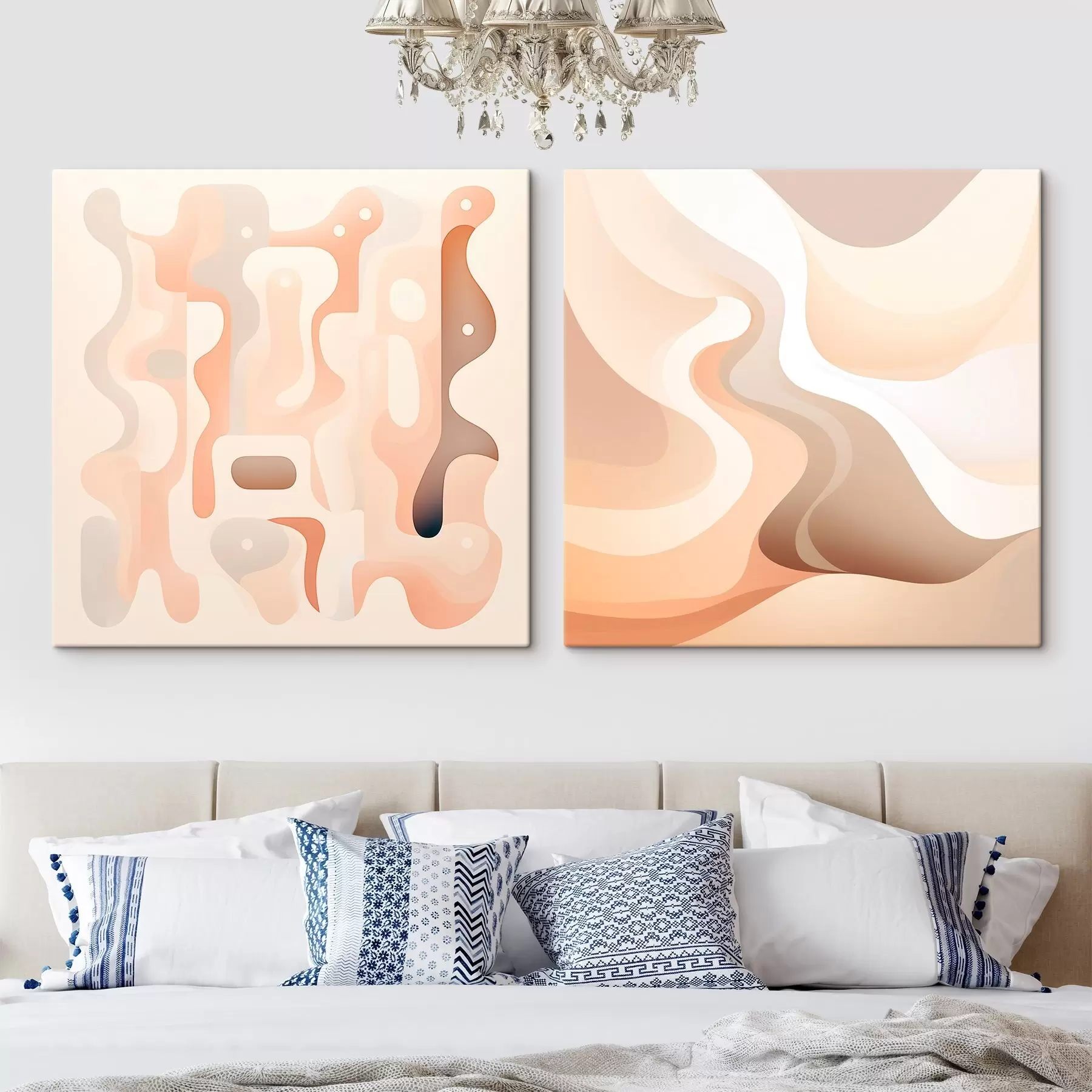 Tableau Composition abstraite aux lignes fluides et aux formes volumétriques, dans une palette de tons beige-brun m30349