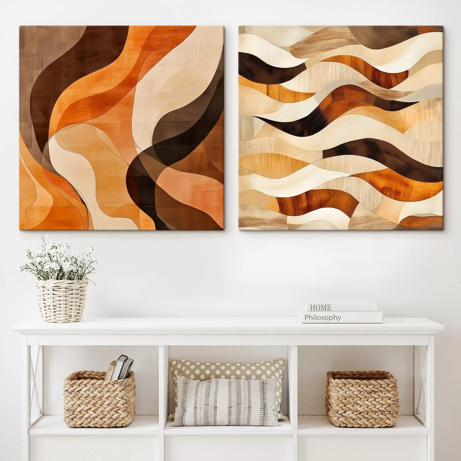 Tableau Composition abstraite avec des lignes ondulées dans une gamme de tons chauds brun-beige m30352