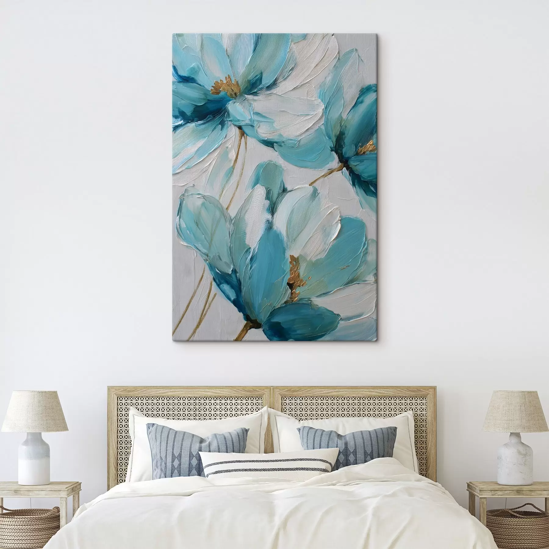 Tableau des fleurs bleues peintes en impasto s48991