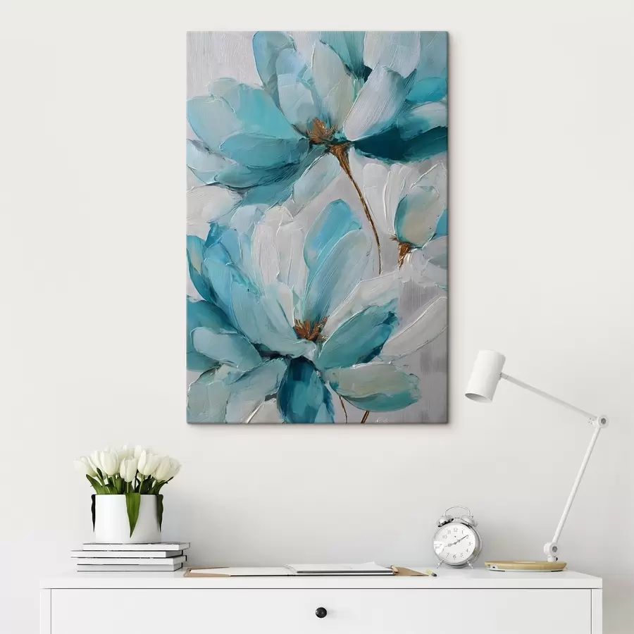 Tableau des fleurs bleues peintes en impasto s48992