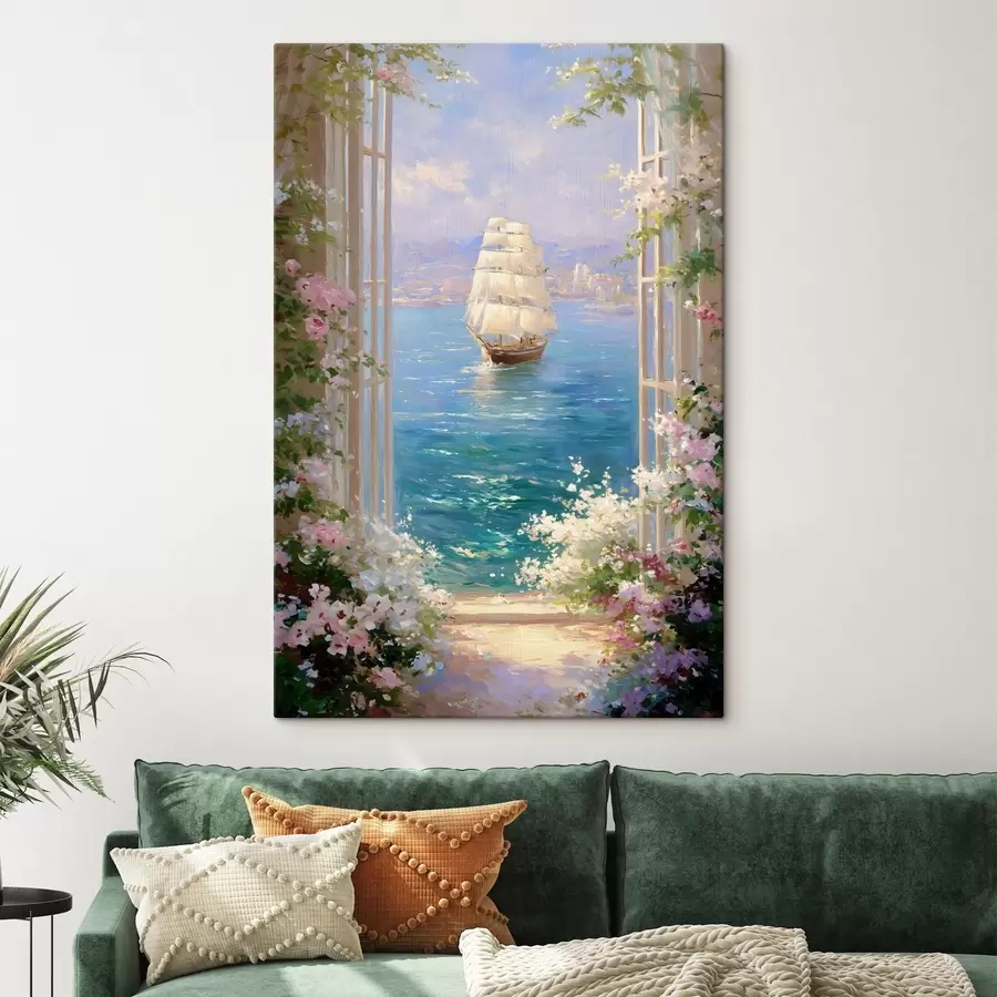 Tableau une vue fleurie du navire s49004