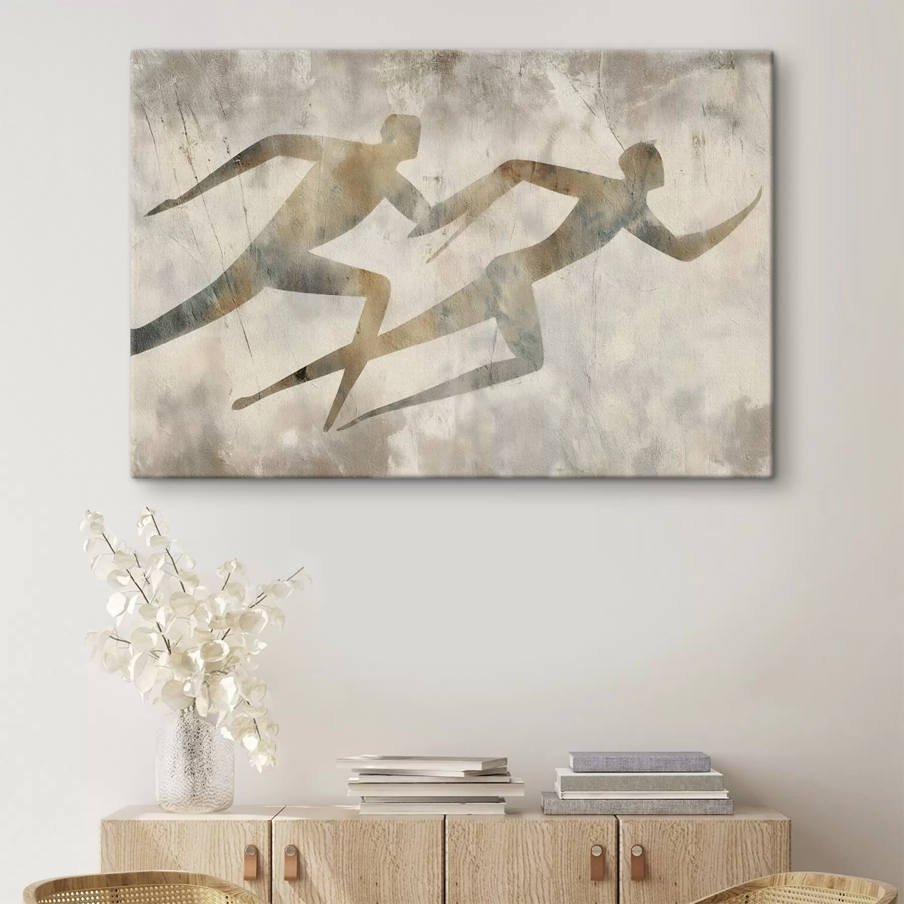 Tableau abstraction de deux personnages en mouvement s49005