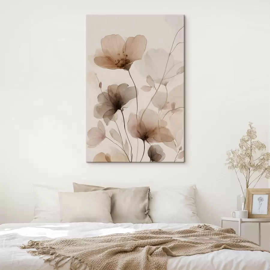 Tableau fleurs à l'aquarelle dans des tons de brun s49006