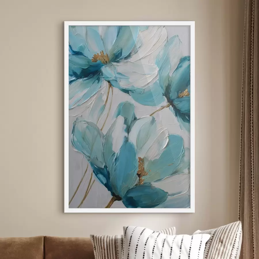 Papier peint des fleurs bleues peintes en impasto f48991