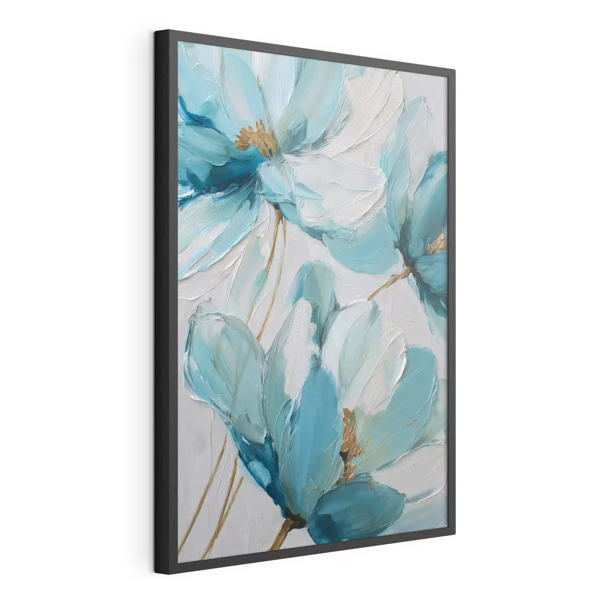 Poster des fleurs bleues peintes en impasto f48991