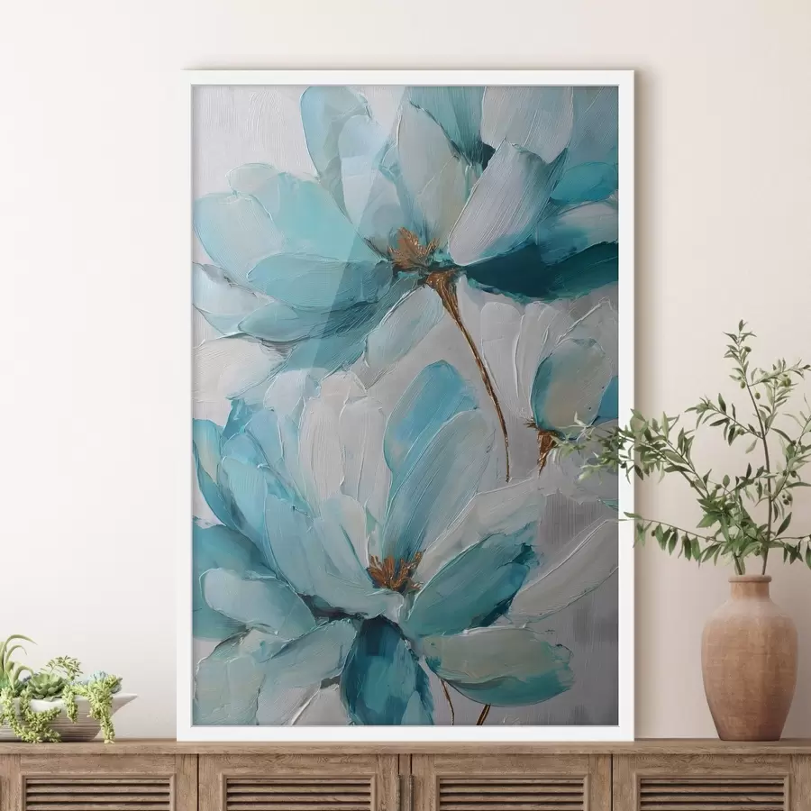 Papier peint des fleurs bleues peintes en impasto f48992