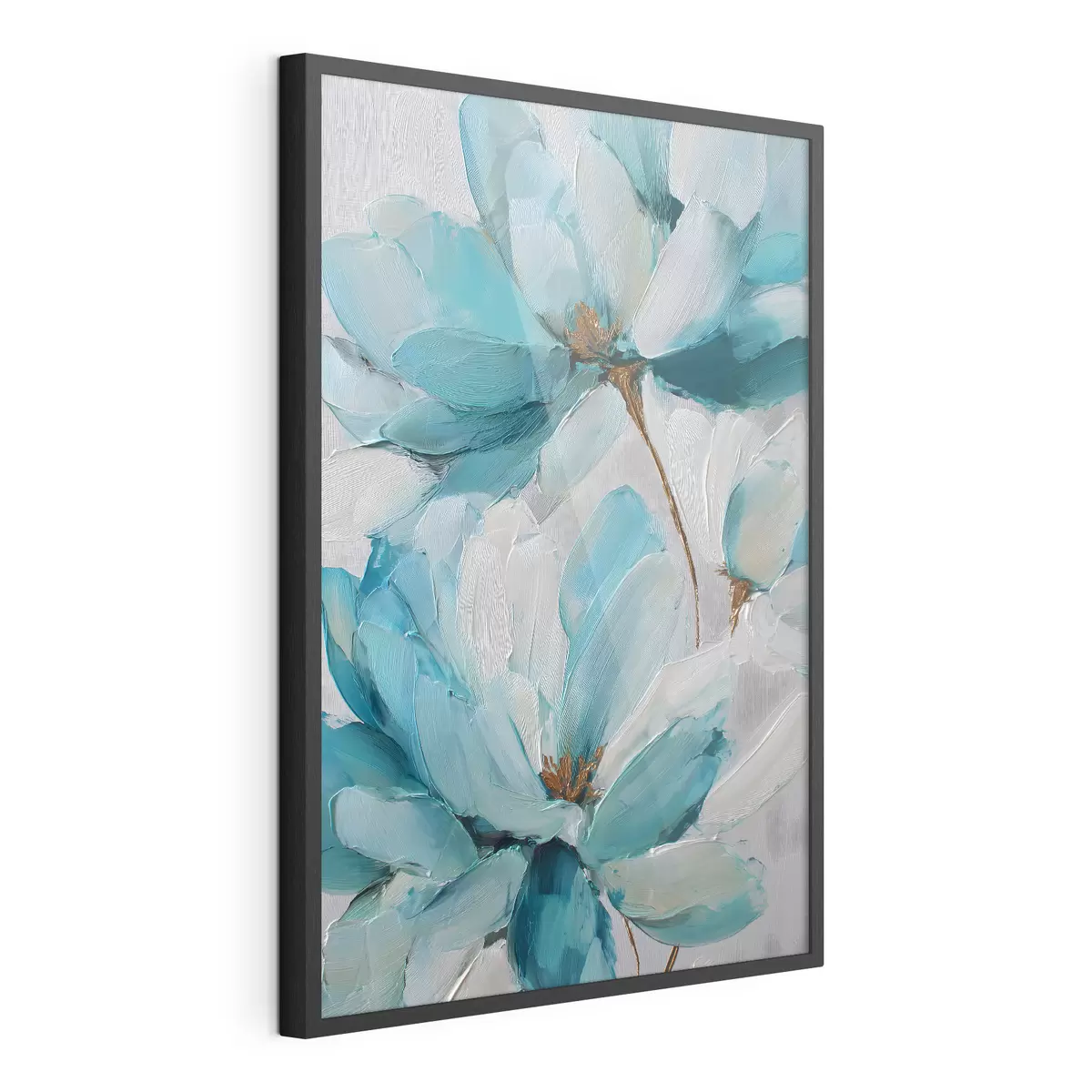 Poster des fleurs bleues peintes en impasto f48992