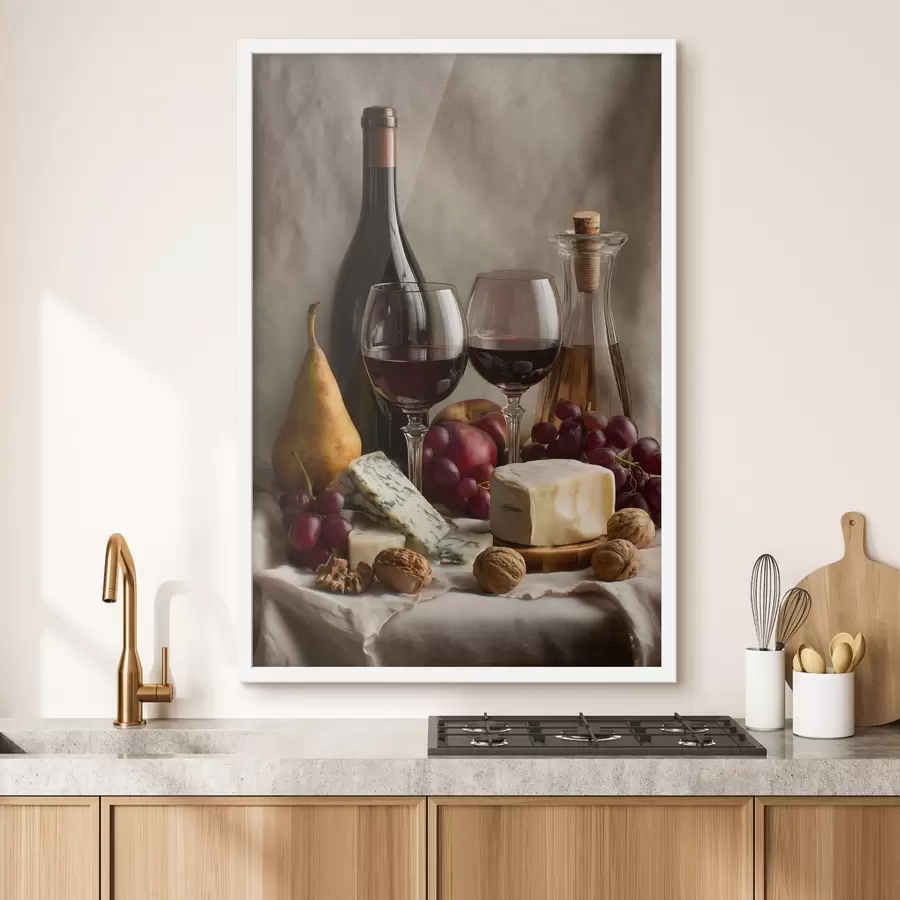 Papier peint nature morte au vin et au fromage f49002