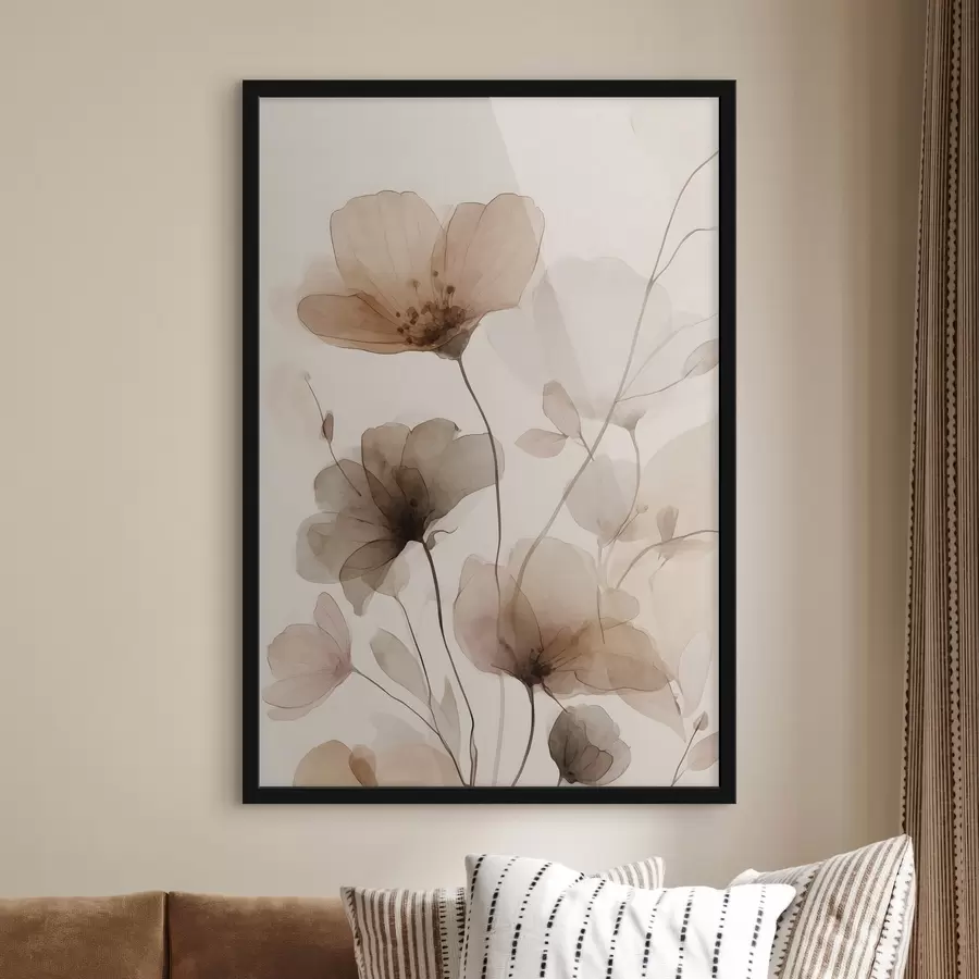 Papier peint fleurs à l'aquarelle dans des tons de brun f49006