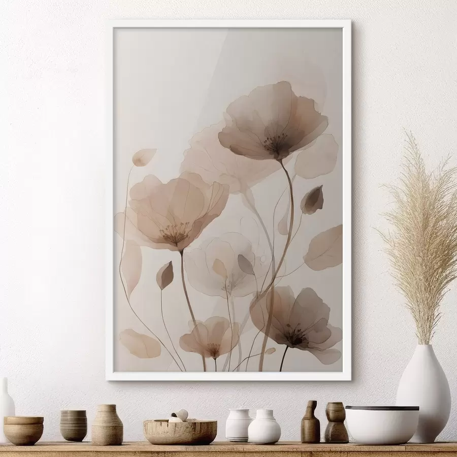 Papier peint fleurs à l'aquarelle dans des tons de brun f49007