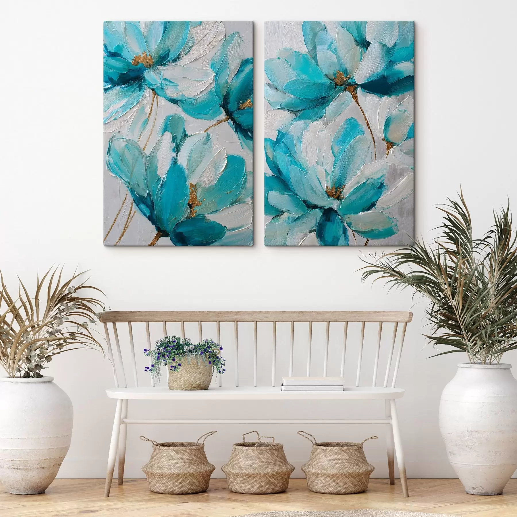 Tableau des fleurs bleues peintes en impasto m30430