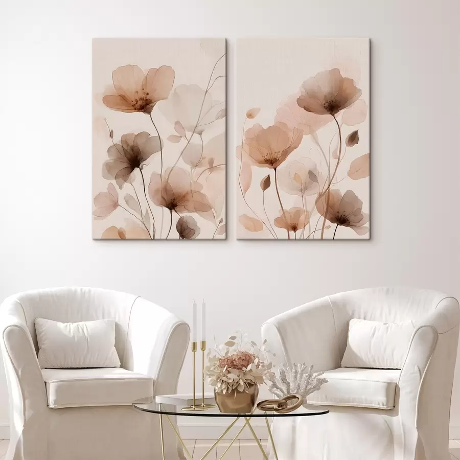 Tableau fleurs à l'aquarelle dans des tons de brun m30435