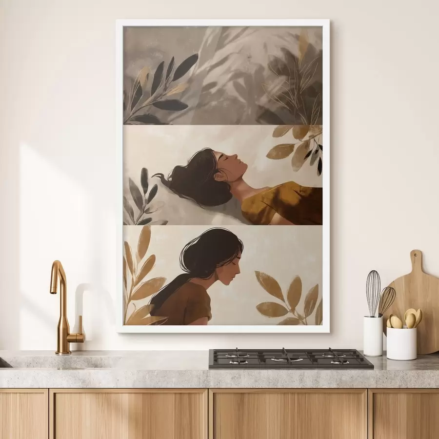 Papier peint Triptyque « Femme aux feuilles » f49018