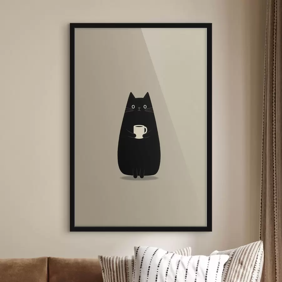 Papier peint Un chat noir avec une tasse f49030